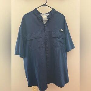Men's Navy Casual Button Down Fishing Shirt XXL
